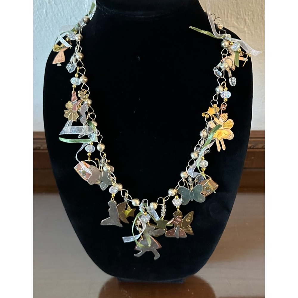 Vintage Charm Necklace, Brass & Silver Angels Kids Children,‎ 19''